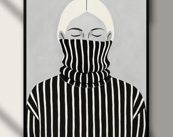 Minimalist Woman Portrait Print: Black and White Scandinavian Wall Art (Digital Download)