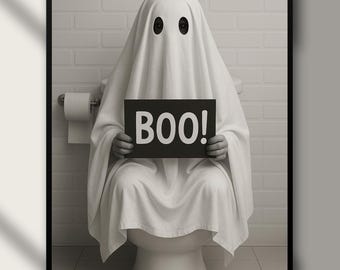 Ghost Bathroom Print: Spooky Toilet Humor Wall Art, Funny Halloween Decor