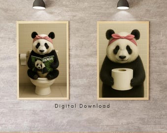 Funny Panda Bathroom Art Prints, Toilet Decor (Digital Download)