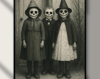 Vintage Halloween Photograph Print: Spooky Ghost Children, Gothic Home Decor (Digital Download)