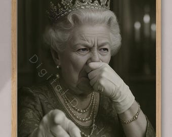 Funny Queen Bathroom Art: Humorous Royal Portrait (Digital Download)