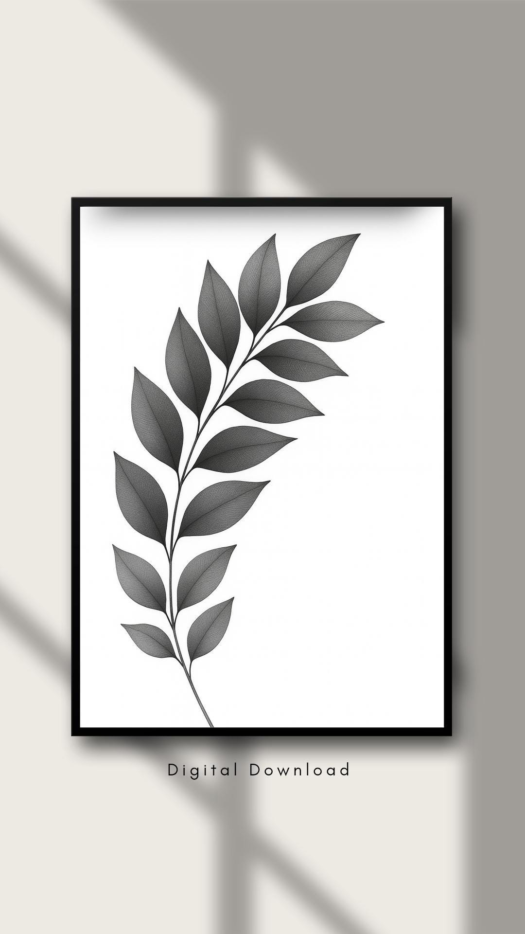 Minimalist Leaf Print, Black and White Botanical Wall Art, Eucalyptus ...