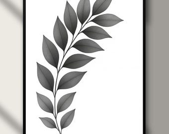 Stampa minimalista di foglie, arte murale botanica in bianco e nero, poster di eucalipto