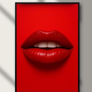 Bold Red Lips Pop Art Print: Glam Bedroom Wall Decor (Digital Download)