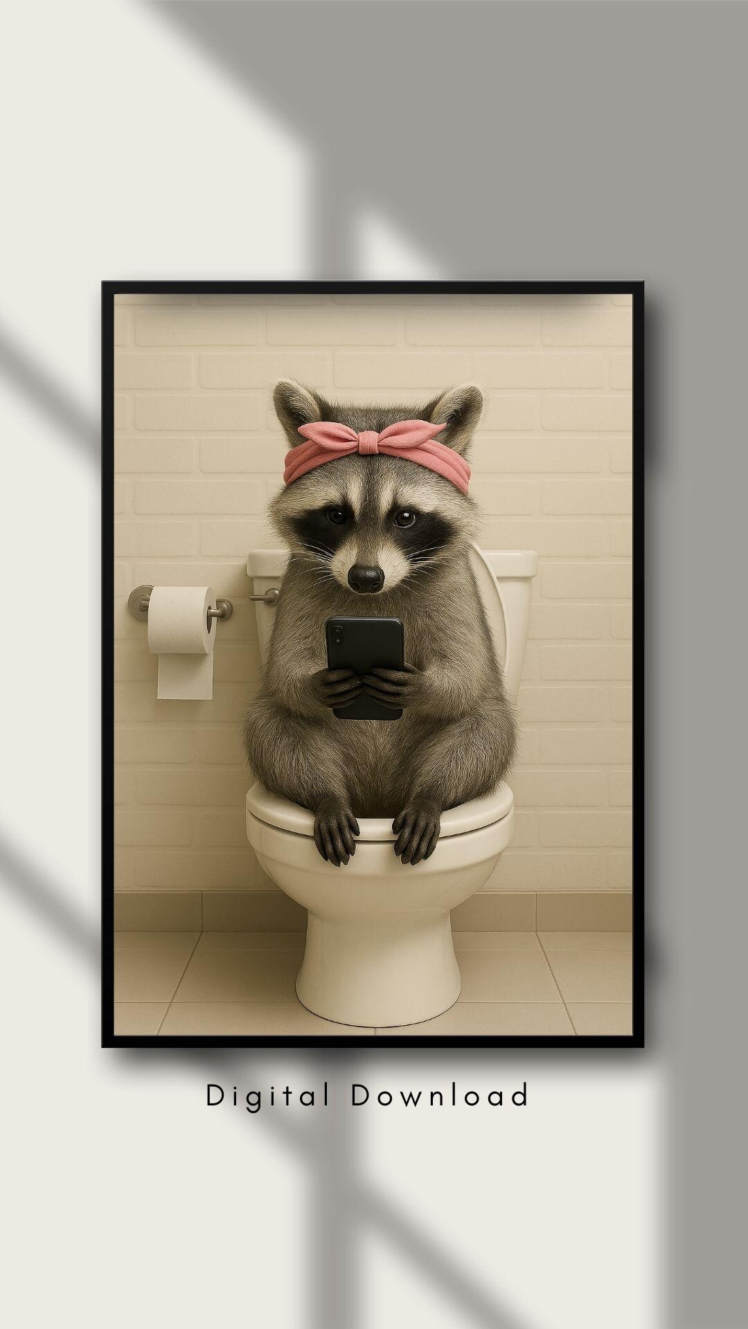 Funny Raccoon Bathroom Print: Quirky Animal Toilet Art (PDF ...
