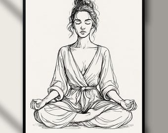 Minimalistische Yoga Meditation Print: Zen Line Art, Boho Dekor (Digitaler Download)