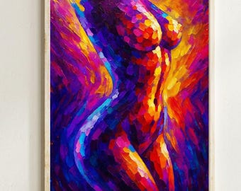Colorful Abstract Female Body Art Print: Bold Impasto Painting (Digital Download)