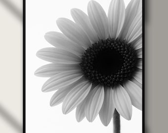 Minimalist Black and White Flower Wall Art – Modern Botanical Print, Digital Download