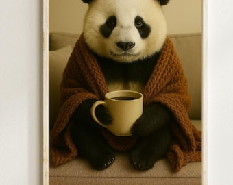 Lustiger Panda Kaffee Kunst Druck - Gemütliches Tier Tier Wand Dekor (Digitaler Download)