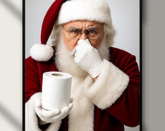 Funny Santa Bathroom Print, Christmas Digital Poster, Toilet humor decor, Holiday Wall Art