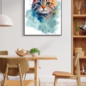 Watercolor Cat Art Print, Colorful Tabby Cat Wall Decor, Blue Eyes Cat Download, Cute Cat Wall Art, Cat Art, Cat Wall Art, Cat Print