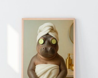 Funny Hippo Bathroom Print: Quirky Spa Animal Art (Digital Download