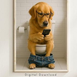 Funny Golden Retriever Toilet Poster: Quirky Bathroom Art (Digital Download, 11x14 inches )