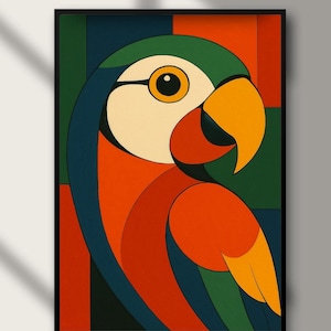 Colorful Parrot Wall Art, Abstract Bird Digital Print, Modern Geometric Animal Poster, Boho Tropical Decor, Digital Download
