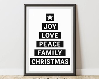 Modern Christmas Typography Print | Minimalist Holiday Wall Art | Black White Poster