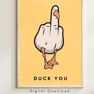 Goose Middle Finger Art, Funny Duck Poster, Quirky Bathroom Wall Decor, Sarcastic Humor Print, Rude Animal Digital Download, Digital Print