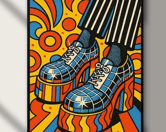 Retro Disco Platform Shoes Art Print: 70s Groovy Pop Art (Digital Download