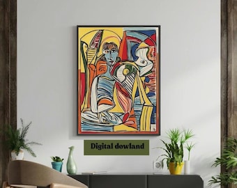Colorful Abstract Woman Wall Art | Modern Cubist Printable Art | Picasso Inspired Digital Download | Bold Line Art Print - Digital Print