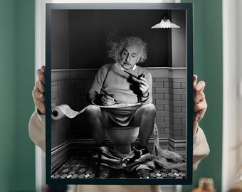 Funny Einstein Bathroom Wall Art, Albert Einstein Poster, Nerdy Humor Printable, Science Decor for Bathroom, Quirky Scientist Gift