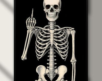 Impresión de esqueleto divertido: Arte de pared imprimible de Halloween / Decoración de Halloween / Descarga digital
