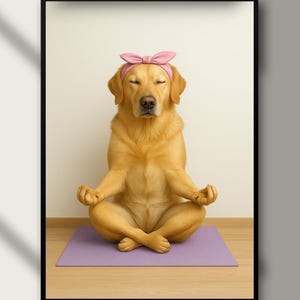 Golden Retriever Yoga Art, Funny Dog Meditation Poster, Cute Pet Wall Decor – Zen Dog Printable – Animal Yoga Digital Download, Yoga Dog Art