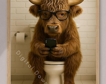 Funny Highland Cow Bathroom Art: Quirky Toilet Humor (Digital Download