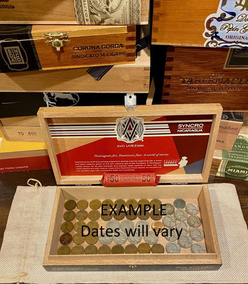 100 pcs Vintage US Coin Collection in a Cigar Box! Wheat and Indian Head Pennies, Buffalo Nickels & More! Great Gift Idea - Read Description image 1