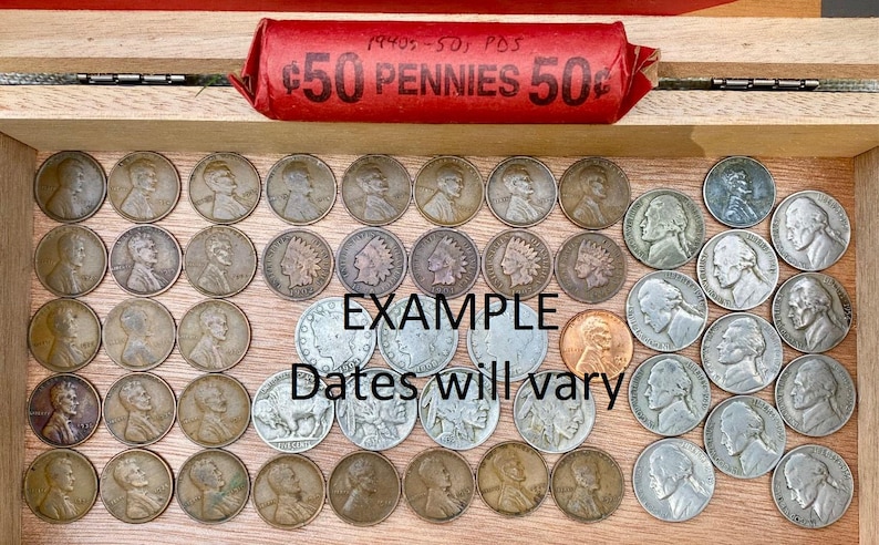 100 pcs Vintage US Coin Collection in a Cigar Box! Wheat and Indian Head Pennies, Buffalo Nickels & More! Great Gift Idea - Read Description image 2