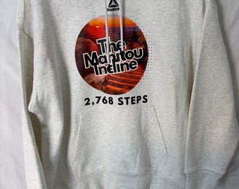 Reebok Manitou Incline Hoodie Unisex oversized size Small  “2,768 Steps” Sweatshirt - Colorado Hiking Souvenir - Faith Over Fear Back Grap