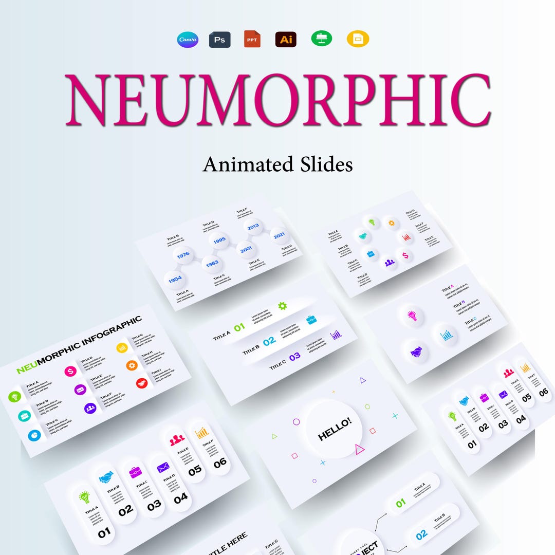 Neumorphic Powerpoint Template | Animated Business Slides, Canva ...