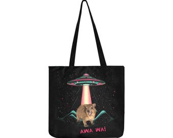Klipdassenklipdas AWAWA Alien Abduction-draagtas - ruimteontwerp, tas grappige dieren, schattige hyrax, cadeau dierenliefhebber, lichtgewicht canvas draagtas