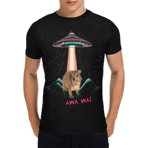Rock Hyrax AWAWA Alien Abduction Men&#39;s T-Shirt – Space Design, Funny Animal Shirt, Cute Hyrax, Animal Lover Gift, Comfortable Casual Tee