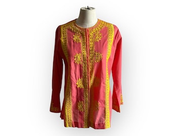 Vintage 1960s Peach and Yellow Tunic Blouse