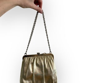 Vintage 1960s Metallic Gold Chain Strap Buckle Evening Bag