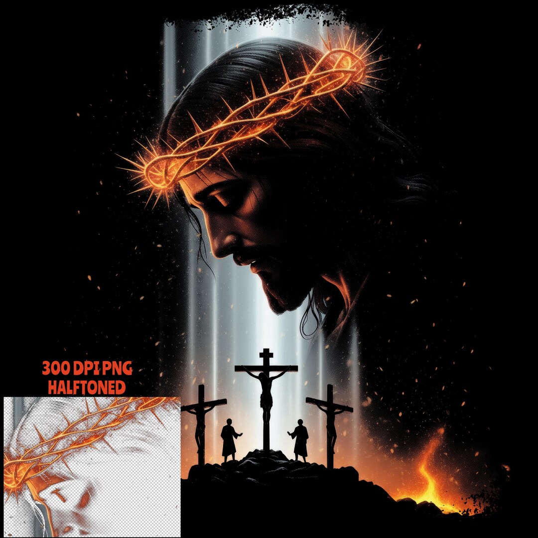 Jesus Christ and Thief's Halftone PNG: Distressed Religious