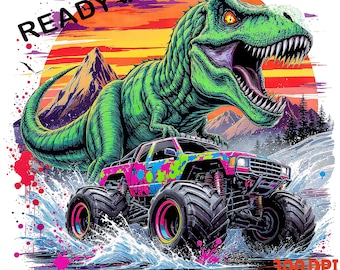 Dinozaur Monster Truck PNG: Projekt imprezy urodzinowej z dinozaurem (pobieranie cyfrowe)