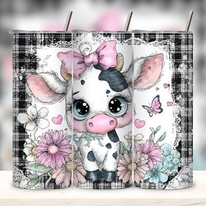 Vintage checkered Highland Cow Tumbler Wrap, 20oz Skinny Tumbler, Affirmation Sublimation Wrap Inspirational Tumbler PNG Downloads.