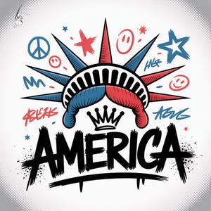 Estátua da Liberdade 4 de Julho Png, EUA Png, América 4 de Julho Png Design, Graffiti América Png, EUA Bandeira América, Design de Camisa de Garota Americana