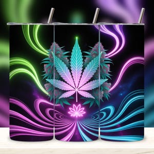 Marijuana Leaf neon Tumbler Wrap - 20oz Skinny Tumbler Sublimation Straight Design - Marijuana Tumbler Wrap - Digital Download