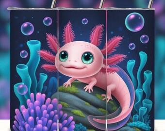 Axolotl tumbler wrap png 20oz skinny tumbler sublimation design Cute Axolotl png Tumbler wrap digital download 3D Axolotl sublimation design