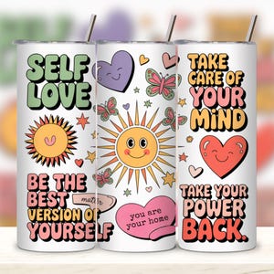 Self love Tumbler Wrap, Motivational Self Love Sublimation Design, 20 oz Skinny Tumbler Designs, Digital Download.