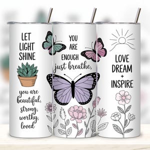 Positive Affirmations Tumbler Wrap | Inspirational Tumbler | Positive Quotes Tumbler | Self Love | 20Oz Skinny Tumbler PNG Sublimation.