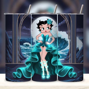 3D Cute Blue Neon Sea Tumbler Wrap, Betty Tumbler Wrap Sublimation Design PNG, 20oz Skinny Straight & Tapered Love Tumbler Wrap.