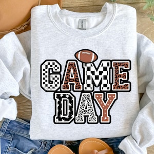 Game Day PNG, Black White Game Day Shirt Design, Checkered Star Football PNG, Retro Sports Sublimation Download.