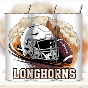 Longhorns 20oz skinny tumbler Sublimation design Orange Coquette Bow Football Straight wrap PNG Waterslide Digital download