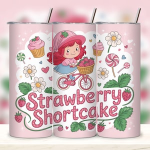 Strawberry Cartoon Tumbler Wrap: 20oz Skinny Tumbler Design (Digital Download) .