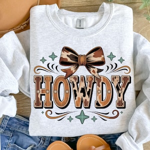 Howdy png Western Cowgirl, Coquette Cowgirl png, Brown Leather Bow png, Western Sublimation Shirt Design, Cowgirl Png, Western Mama Design.