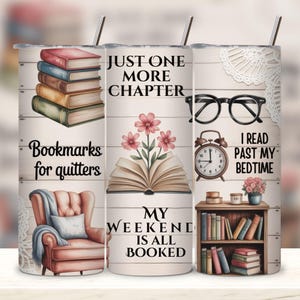 Book Tumbler Wrap PNG 20 oz Skinny Tumbler Sublimation Design Instant Digital Download Only, Reading Tumbler Wrap, Floral Book Lover Tumbler