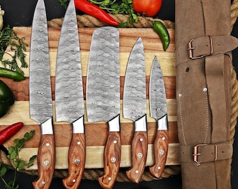 Personalised Damascus Steel Chef Set, Damascus Steel Chef Knifw Set For Father Day Gift, Damascus Handmade Knifw Set For Chef, Wedding Gift.