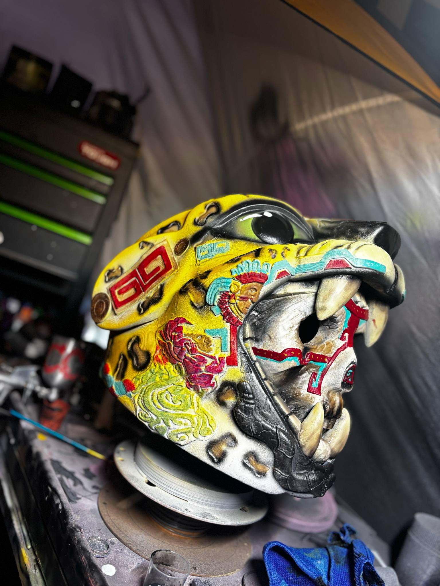 aztec worrior motorcycle helmets Leather Covered Half Helmet with Warrior Art Our safe and secure plastic is designed to look like a metal helmet for motorcycle riding while providing maximum protection in case of any accidents. Airframe Pro Aztec Nine Helmet